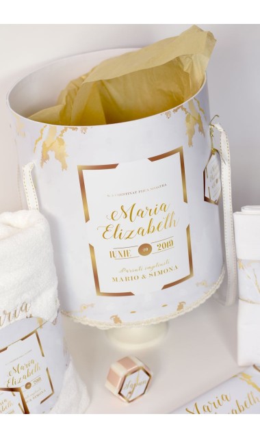 Trusou botez pentru fete in alb si gold, elegant si modern, White and gold 3